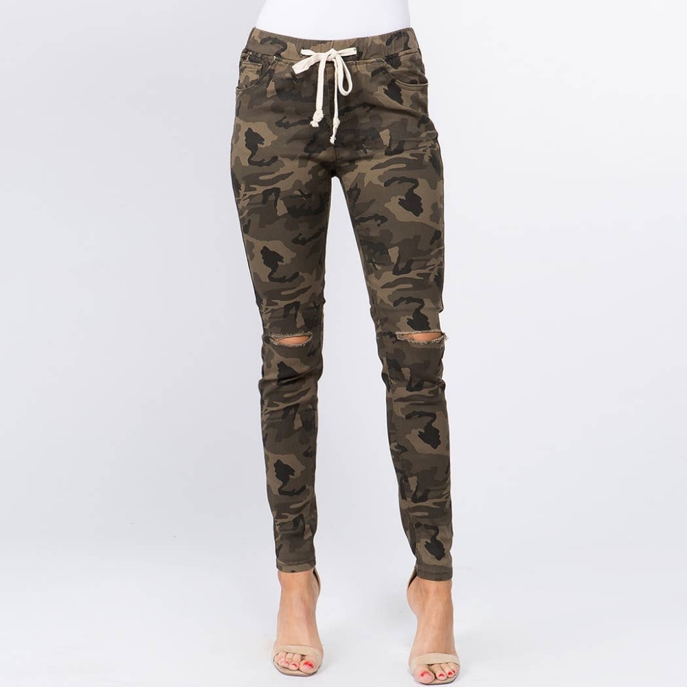 Camouflage Joggers Pants With Knee Splits